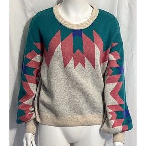 One Grey Day Sweater Pullover Retro 80s Print Colorblock L/S Women's Size Small